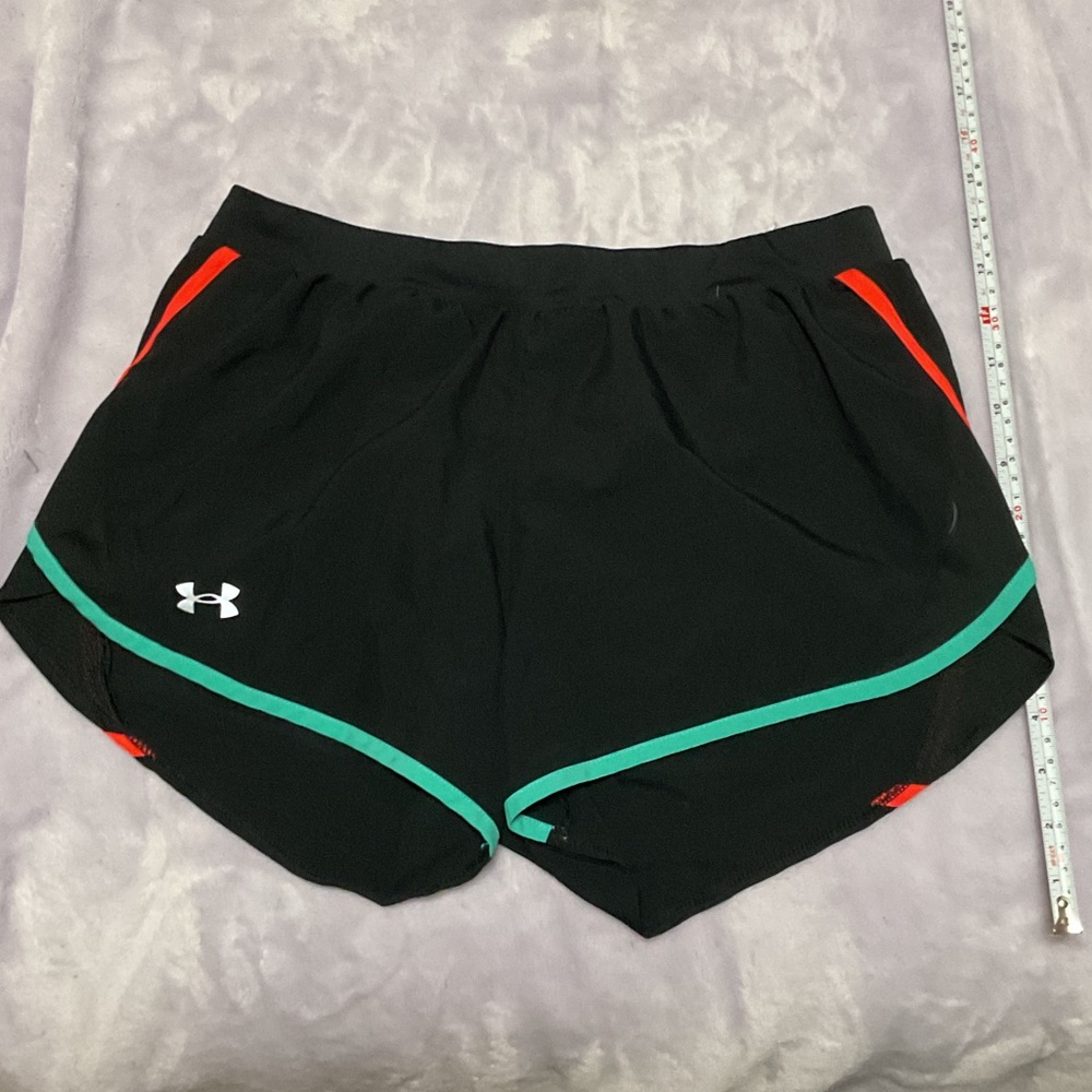Under Armour Women's Black Shorts with Red and Green Accents